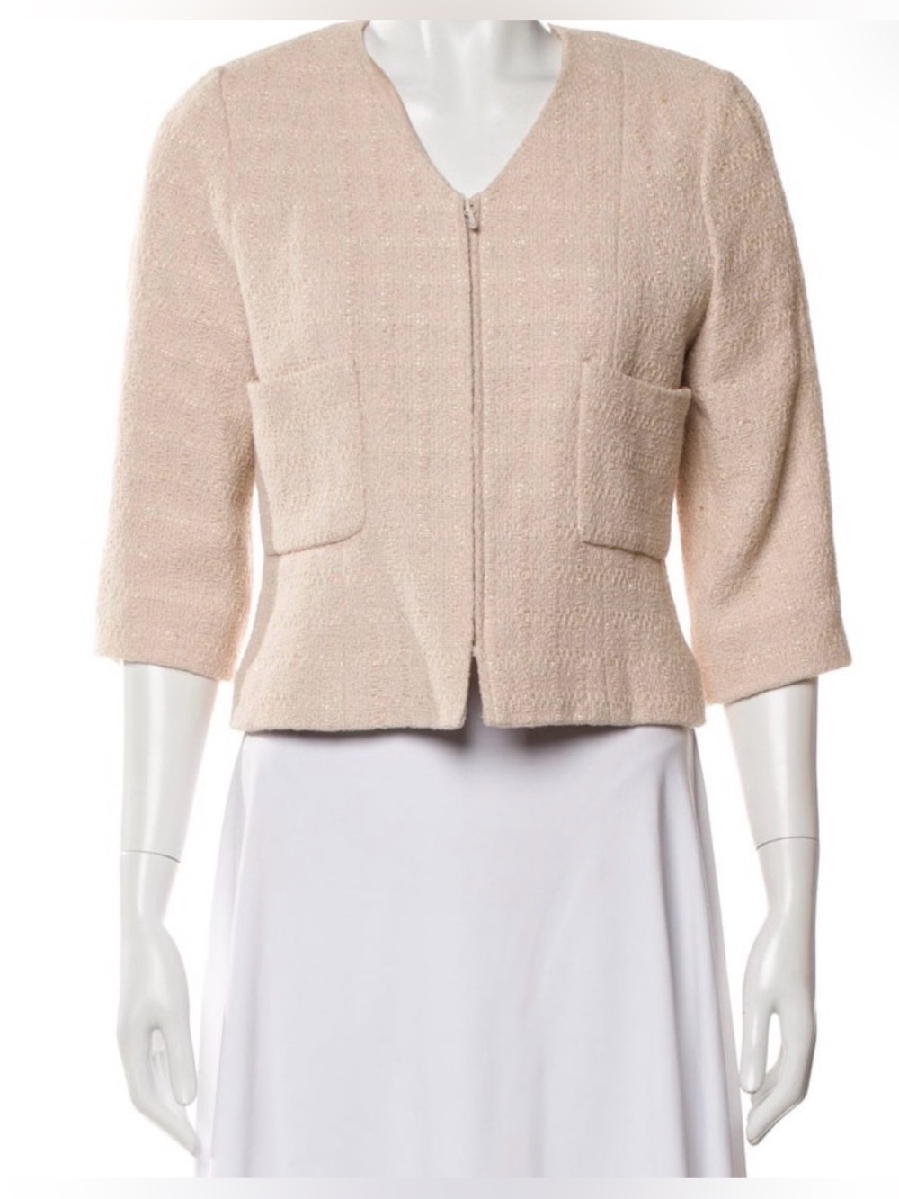 CHANEL Soft Pink Textured Zip-Front Jacket
